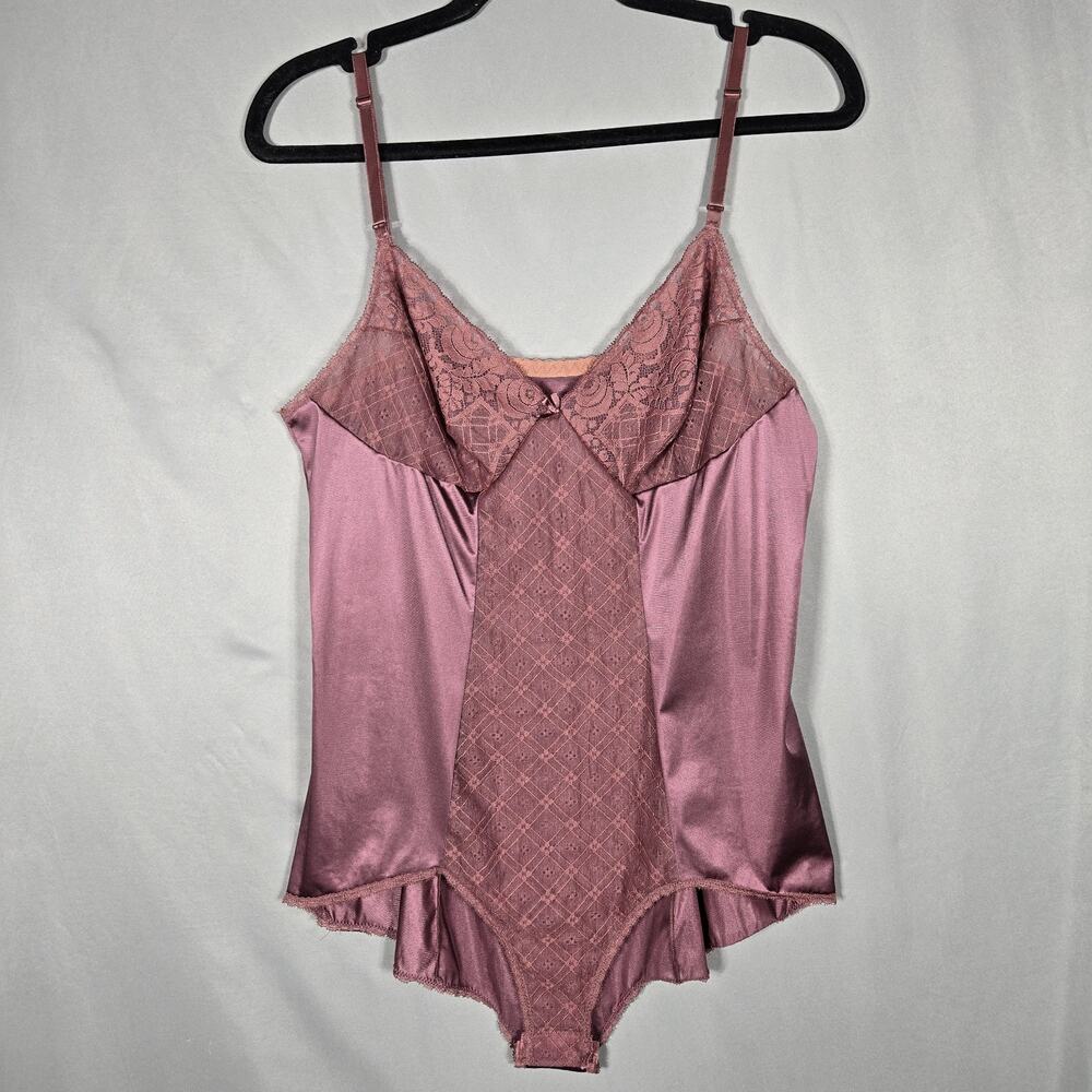 Vtg Vassarette Underneath It All Bodysuit 36 Dusty Rose Lace USA Boho Coquette